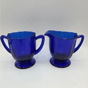 Vintage  “Addie”Blue depression creamer and sugar open by New Martinsville